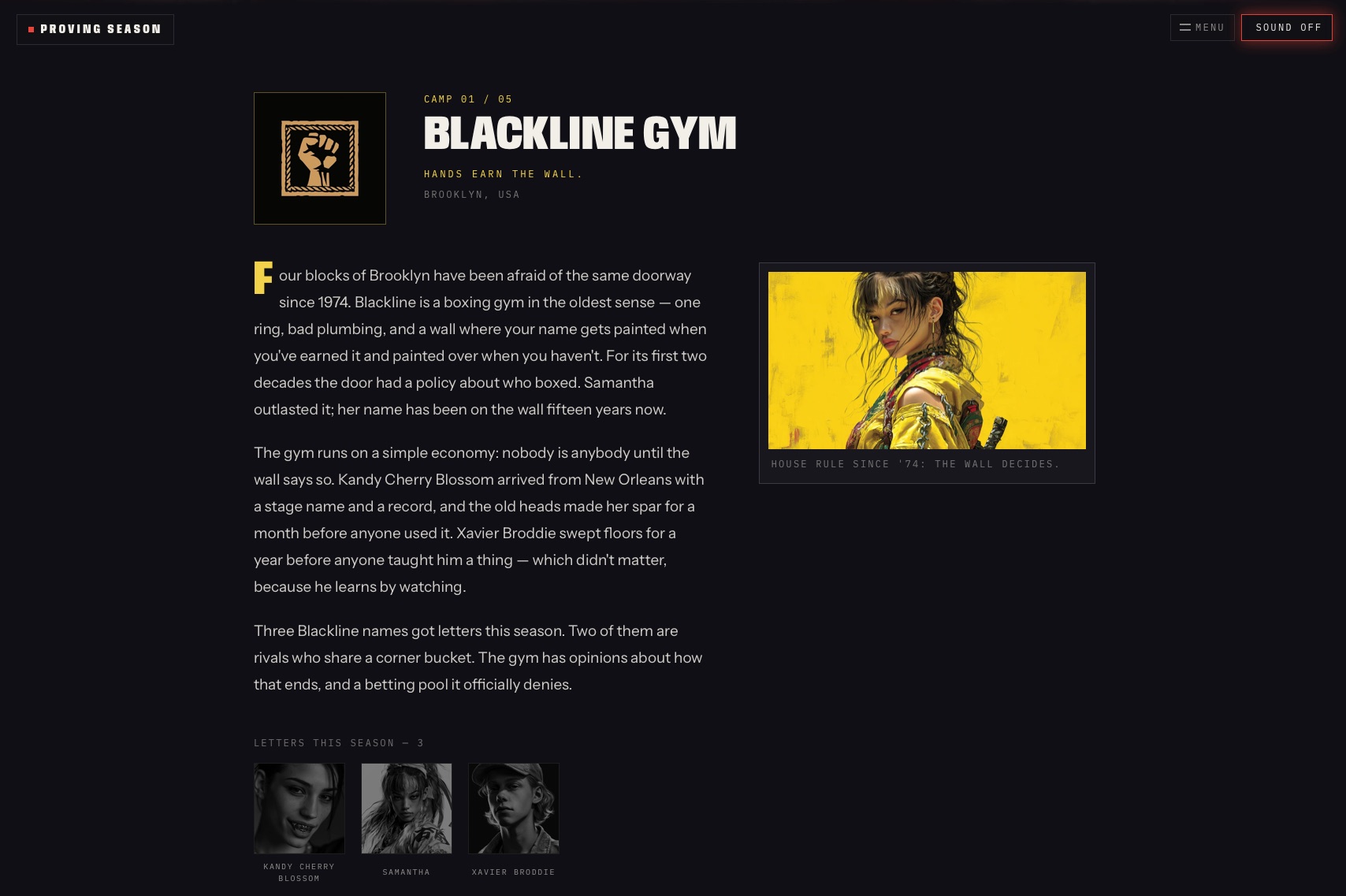 Proving Season website &mdash; Blackline Gym camp page in Brooklyn